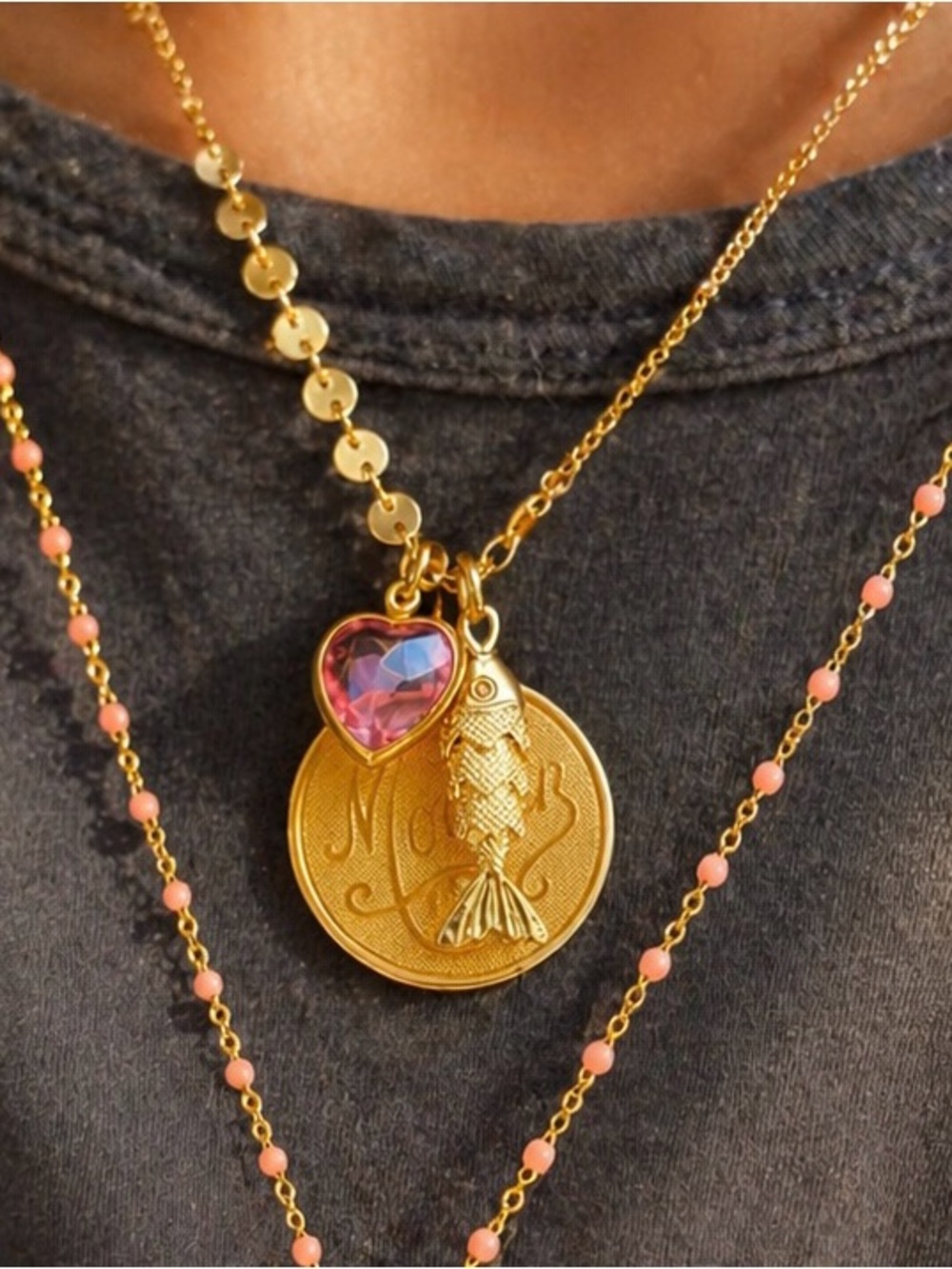 Gold plated Necklace featuring Vintage Charms 18” & adjustable
